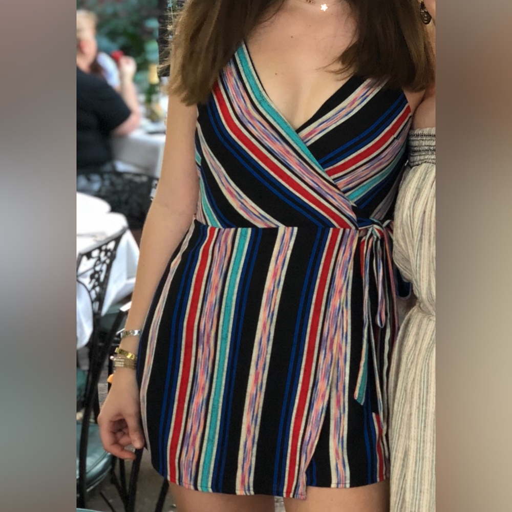 Stripped multicolor wrap bow romper